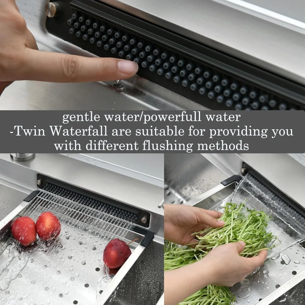 33 inch waterfall drop in kitchen sink with fuacet combo- 33x22 waterfall kitchen sink with cup washer stainess steel top mount
