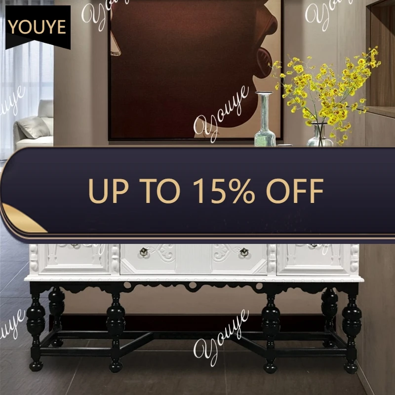 

N63 French retro sideboard, American light luxury foyer, entrance cabinet, European solid wood carved decoration