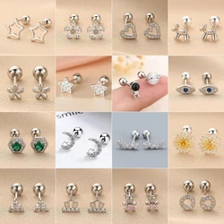 Silver Color Astronaut Helix Ear Piercing Stud Earrings for Women Mini Zircon Star Moon Tragus Cartilage Piercing Jewelry Gift