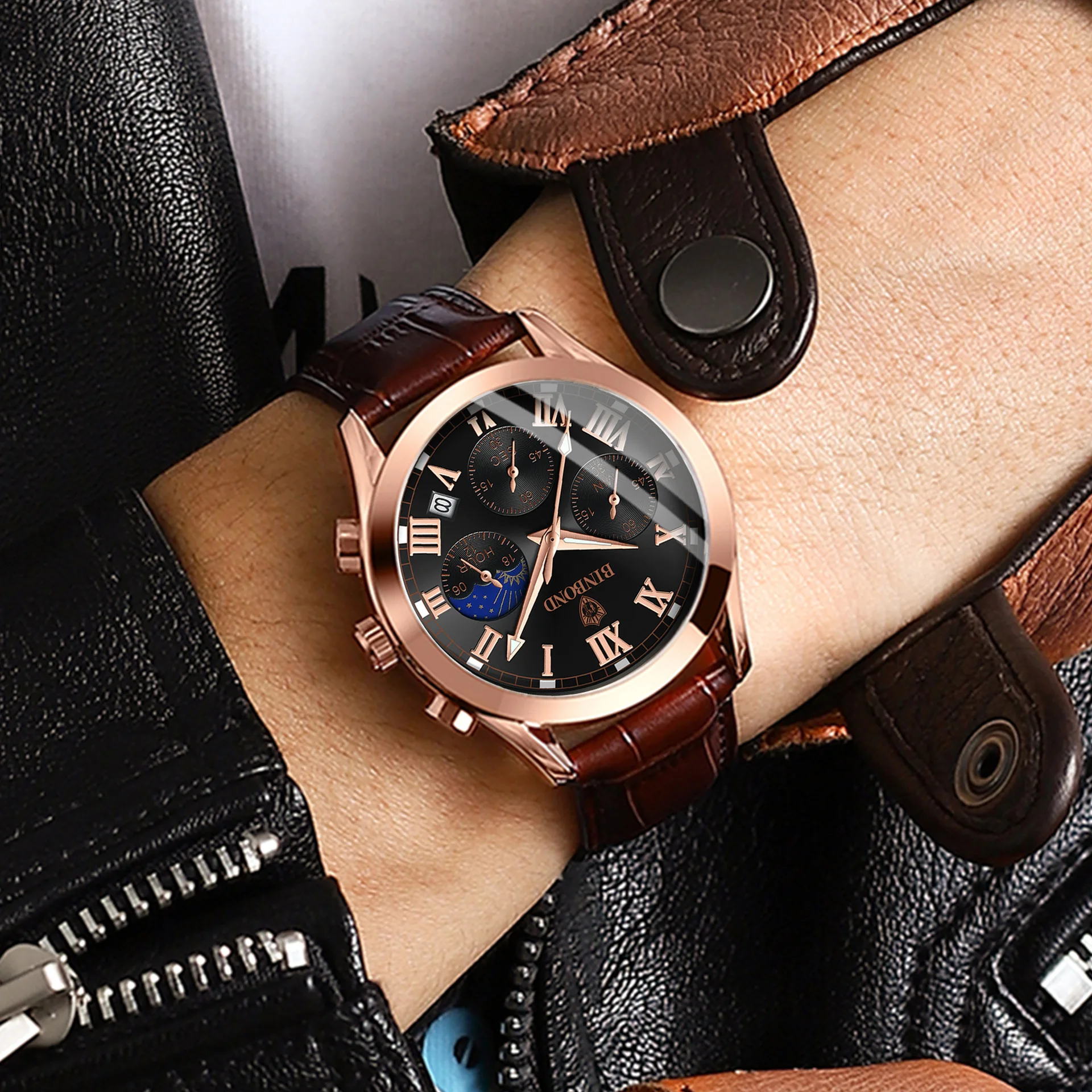 Brand Men Watch Business Sports Three Eye Six Needle Chronograph Watches Waterproof Luminous Male Fashion Quartz Wristwatches