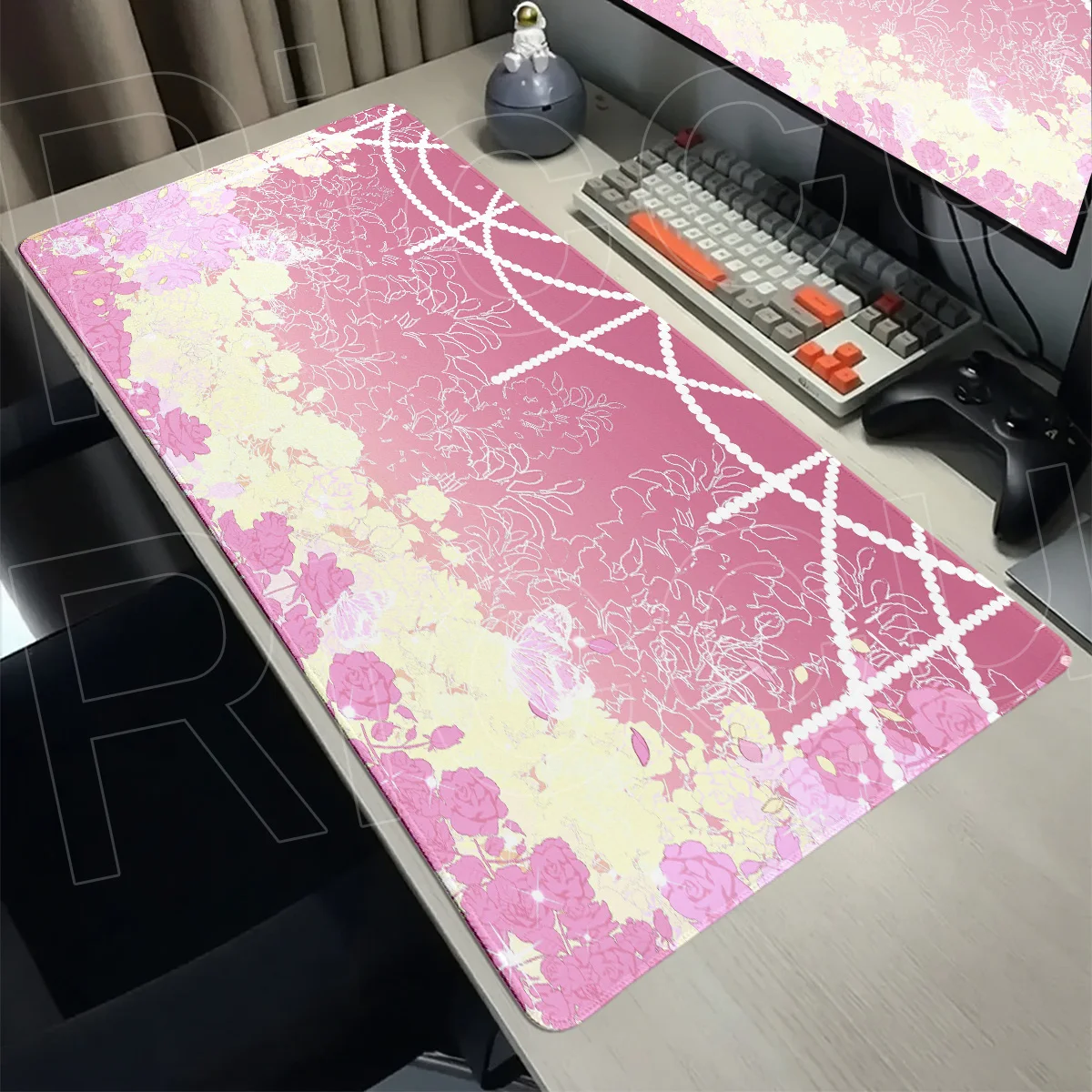 90x40cm Pink Flowers Pattern Office Deskmat Girl Gift XXL Large Computer Rubber Mouse Pad  Table Decor Rugs Keyboard Accessories