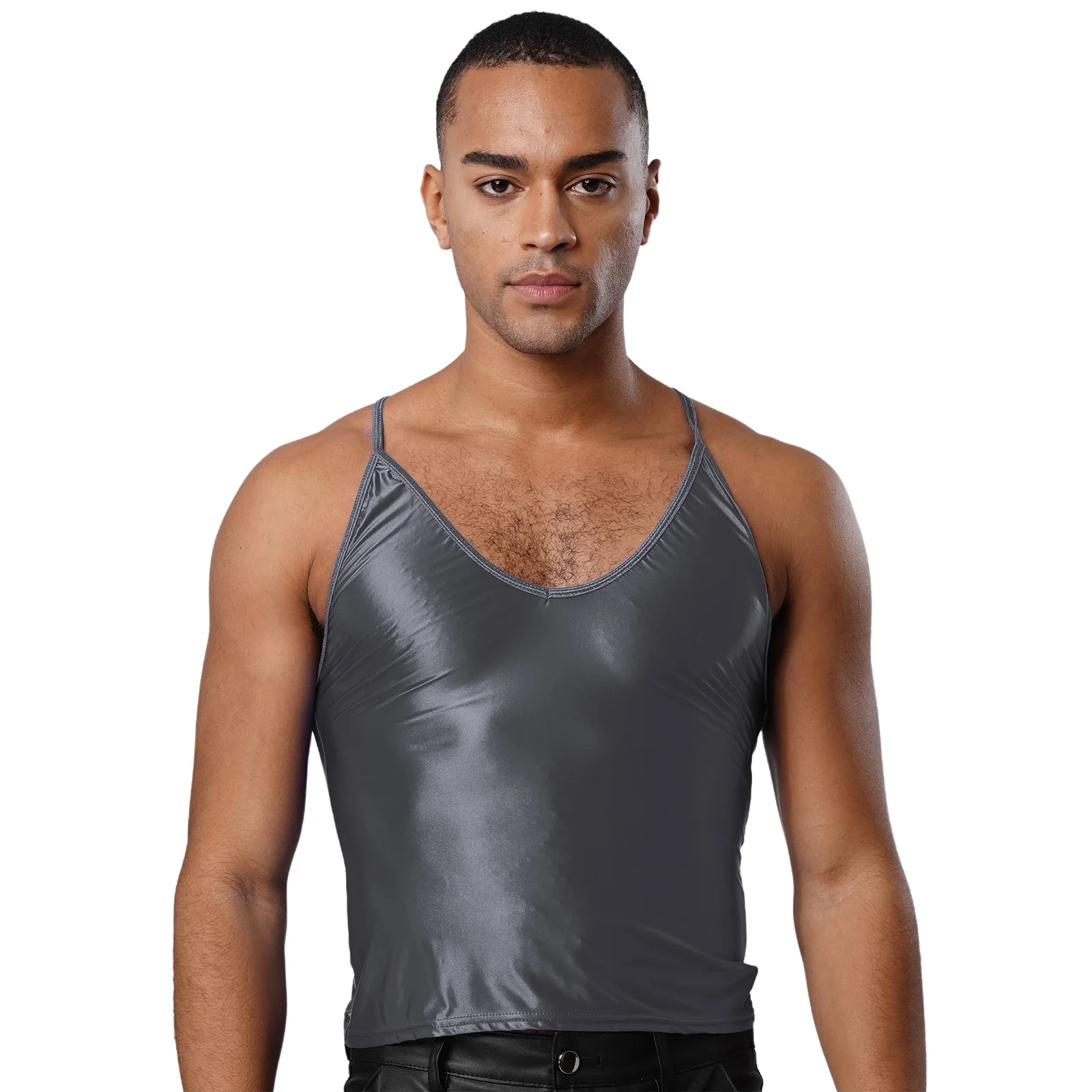 

Men Glossy Camis Sport Workout Vests Solid Color Sleeveless Sling Crop Tops Vest for Bodybuilding Gym Sports Workout Summer Wear