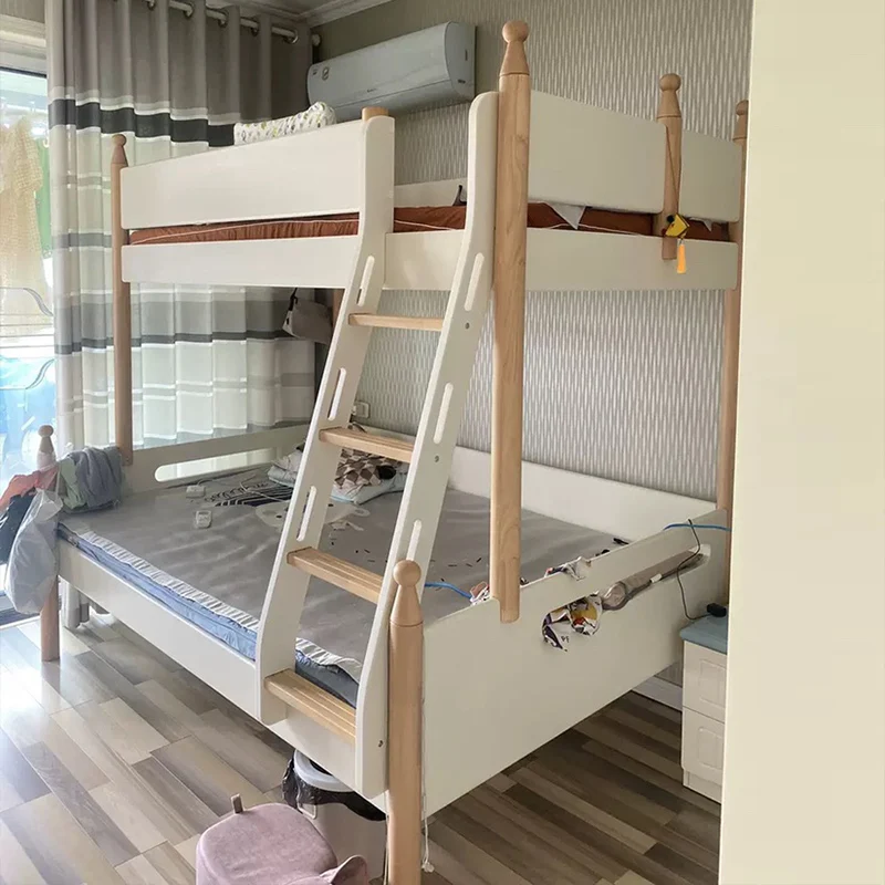 One child and one daughter get up and down, children's bed, wooden bed, adult,