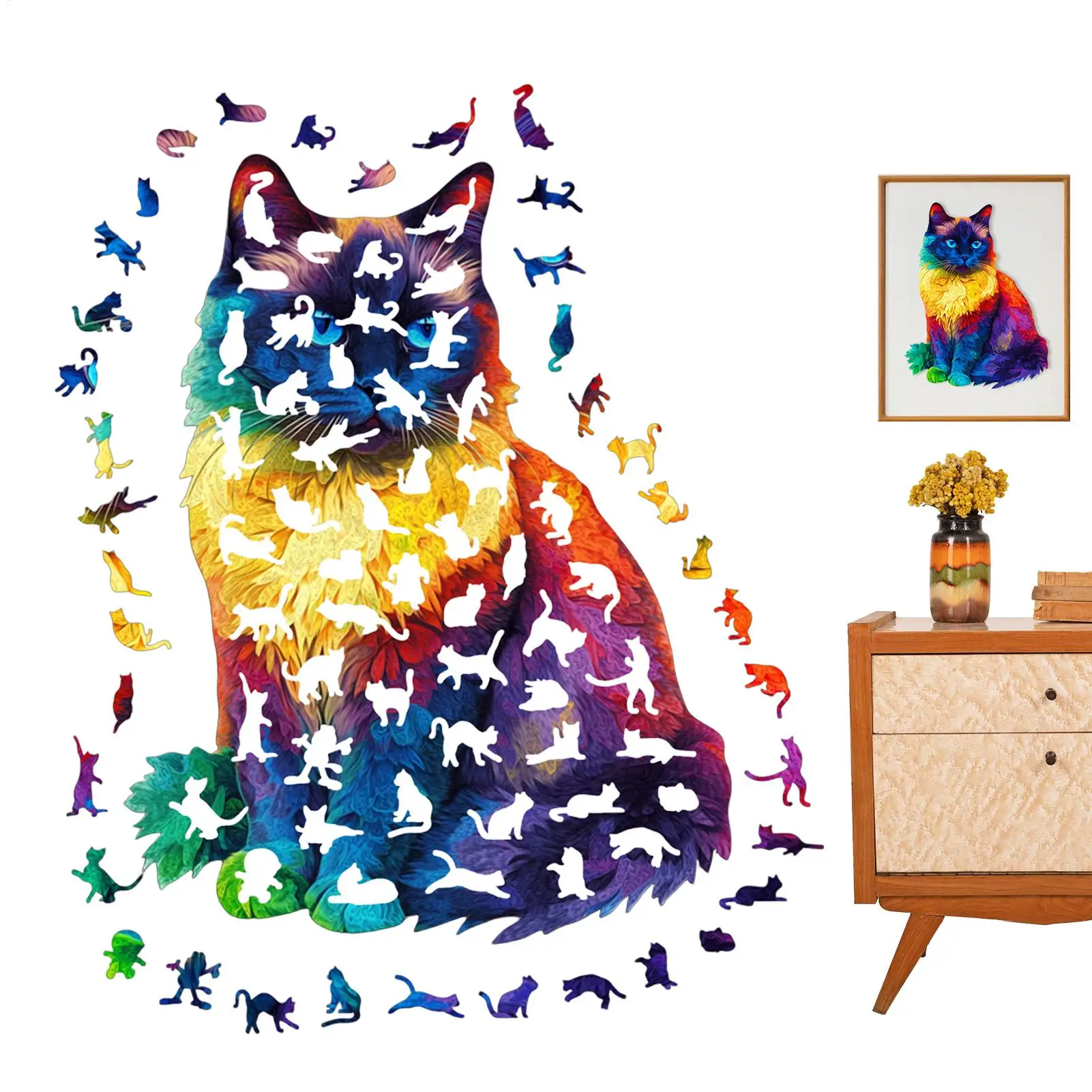 

Wood Cat Puzzle 201 Pieces Home Decoration Irregular Animal Puzzles For Adults Teens Cat Lovers Collectors Family Gatherings