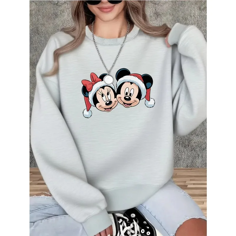 Disney Mickey Minnie Mouse Christmas Sweatshirt Women's Men Cotton Hoodies Pullover Autumn Winter Fleece Oversized O-Neck Coats