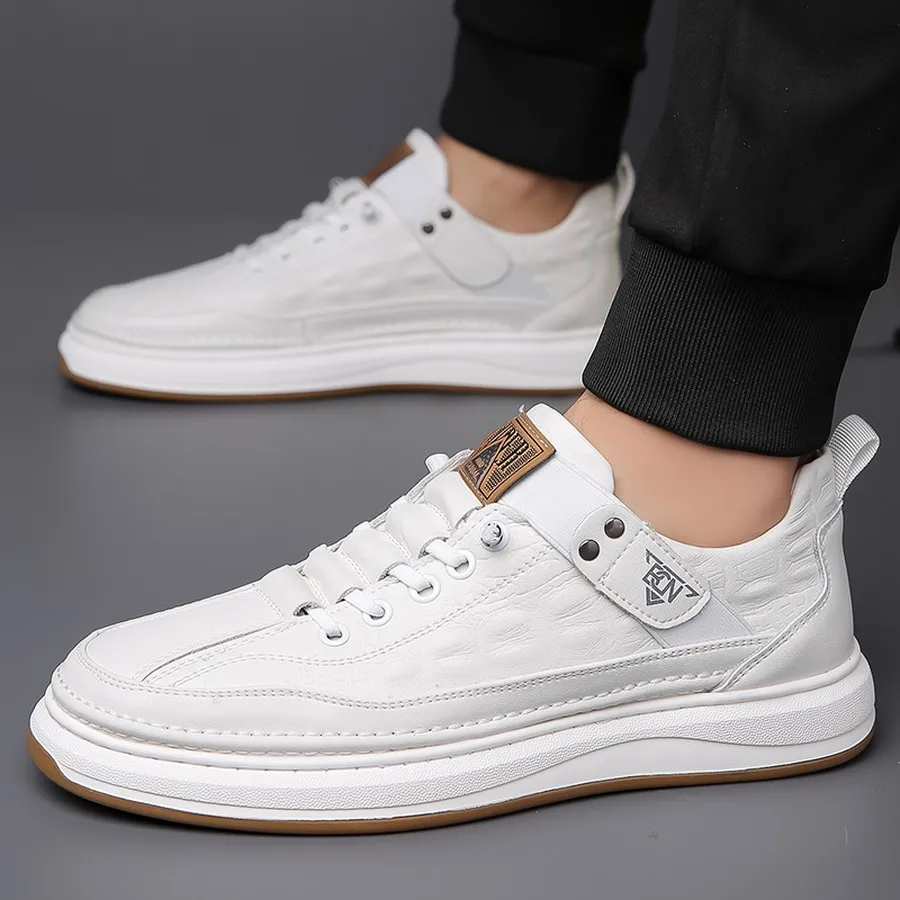 men's business casual shoes textured upper round toe low top with side logo detail