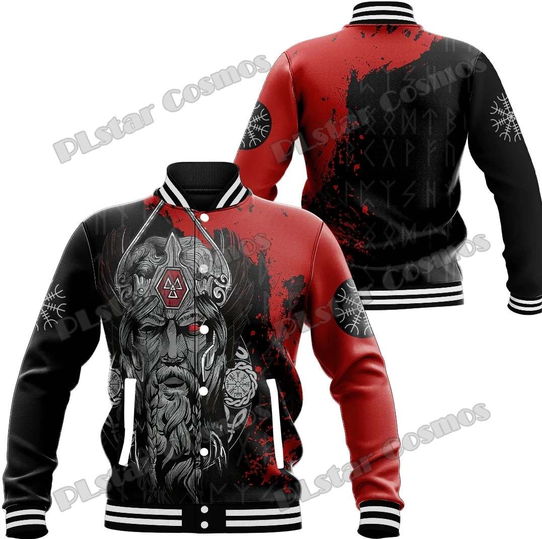 Raven Vegvisir & Odin Fenrir Tattoo 3D Printed Men's Baseball Jacket Winter Unisex Casual Bomber Full-Snap Varsity Jacket AK18