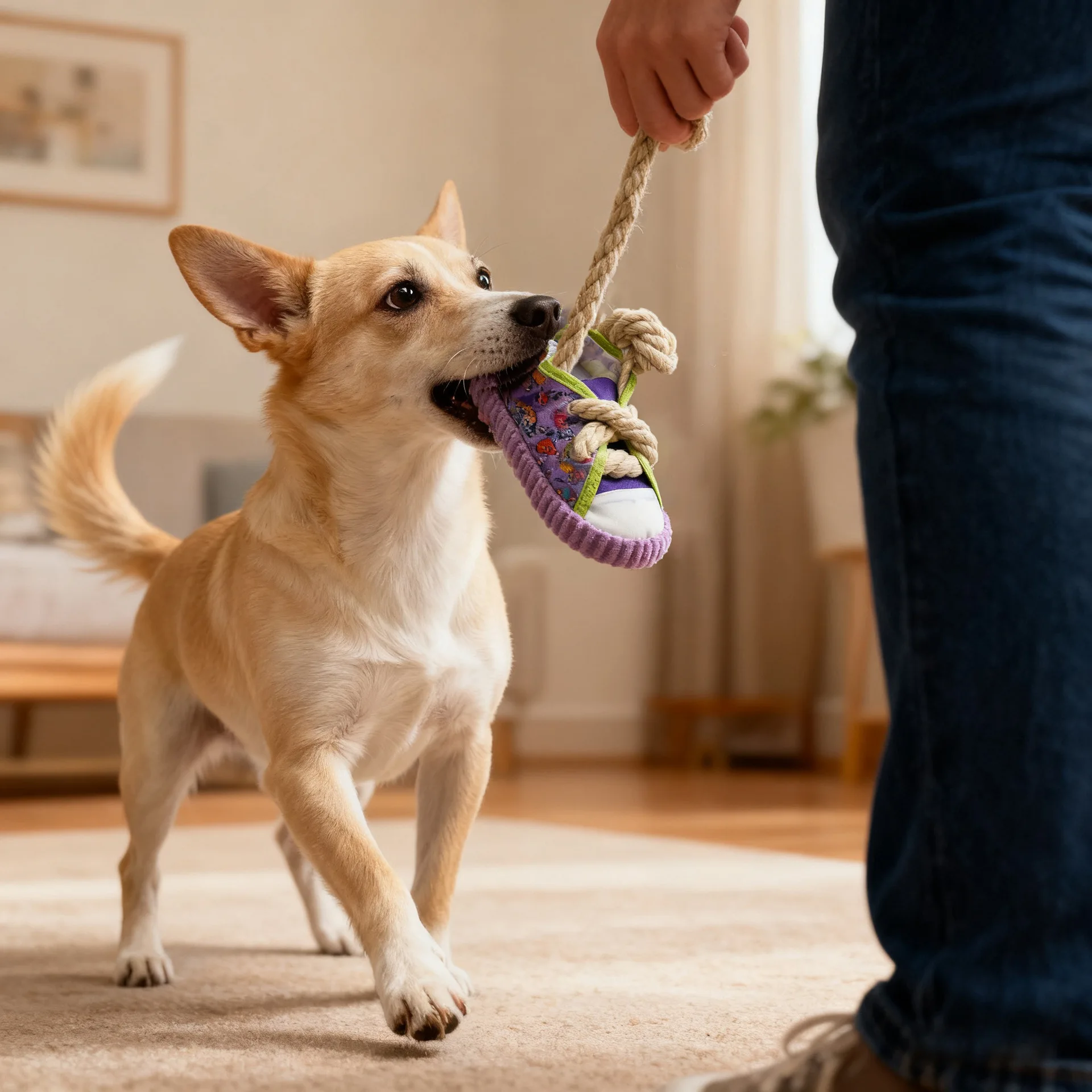 Sturdy Squeaky Dog Chew Toy Chinese Knot Cotton Rope Shoe Shaped Bite Resistant Self Play Teeth Care For Small Medium Large Dogs