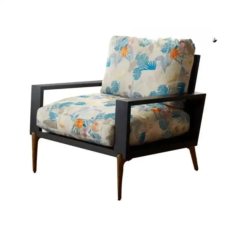 

High-end embroidery sofa chair Lazy sofa chair Fabric solid wood Nordic light luxury leisure chair Modern simplicity