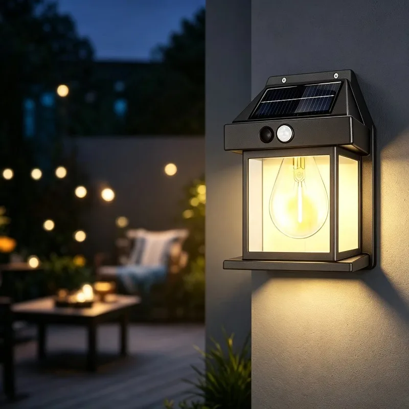 Solar Wall Sconce Tungsten Filament Motion Sensor Waterproof Outdoor Courtyard Villa Landscape Wedding Party Celebration
