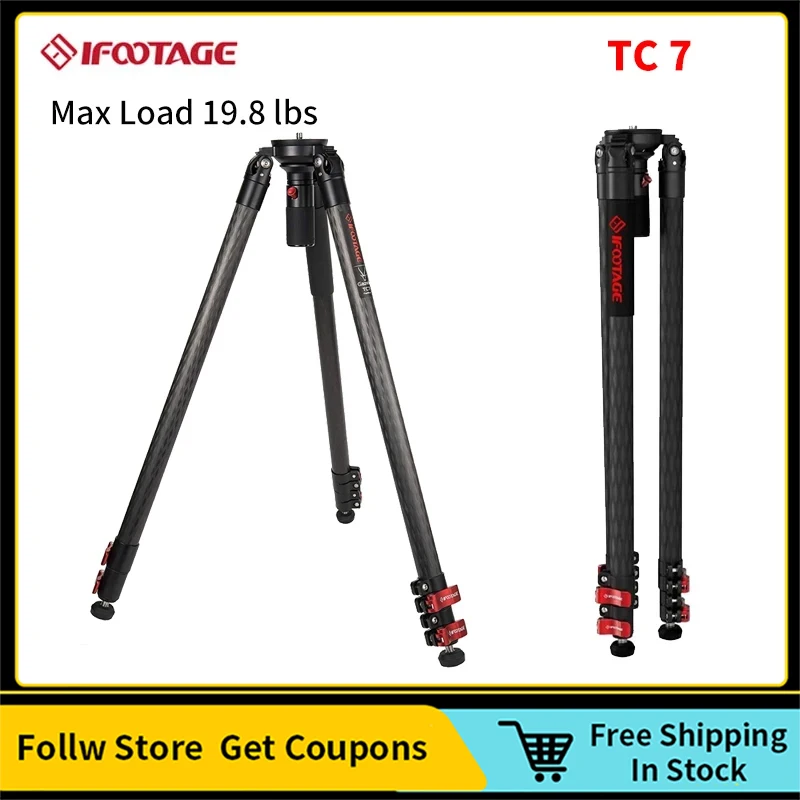 IFOOTAGE TC 7 Carbon Fiber Video Camera Tripod with Quick Fastbowl, Max Load 19.8 lbs, Compatible with Canon, Nikon, Sony D