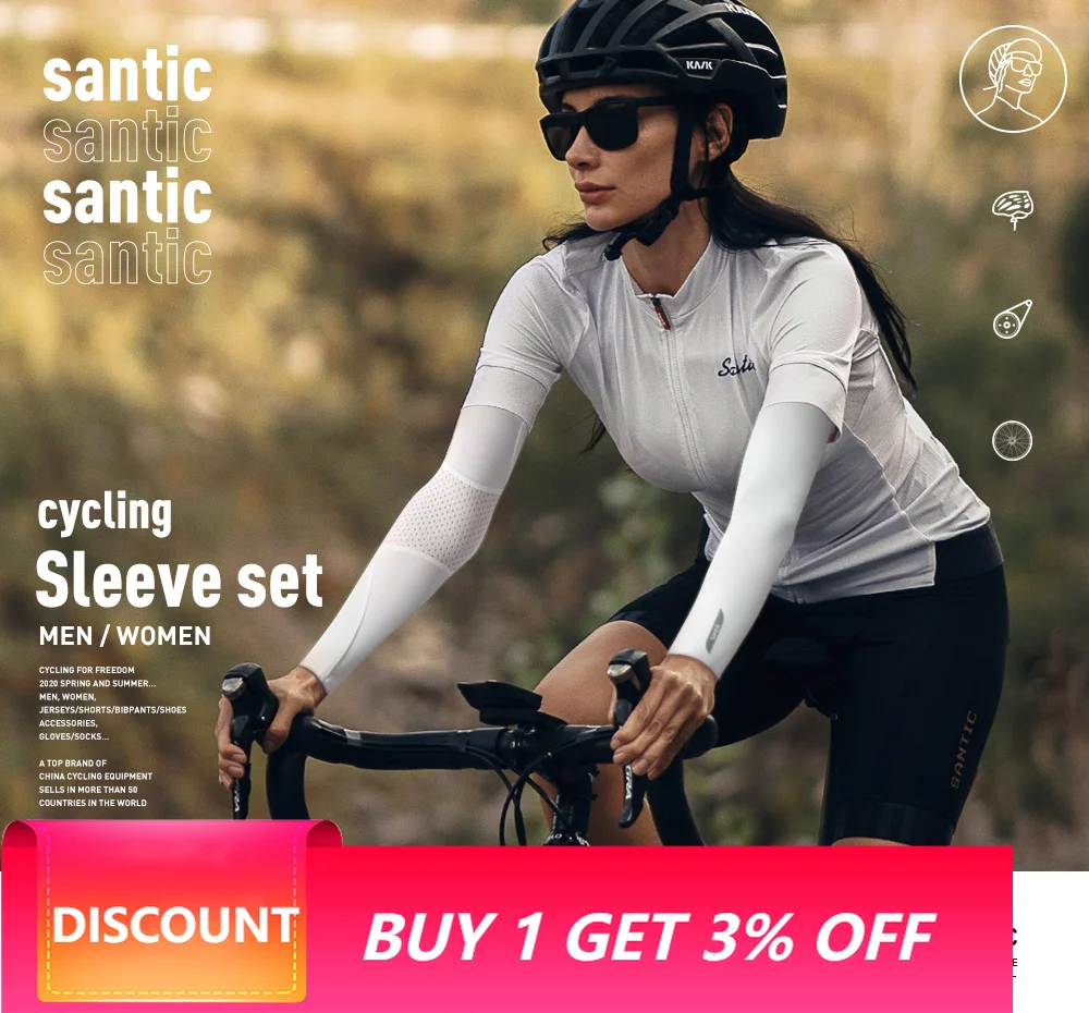 Santic Cycling Arm Sleeves Summer Cycling UV Protection Arm Cover Breathable Mesh Side Panels Elastic Sport Arm Unisex