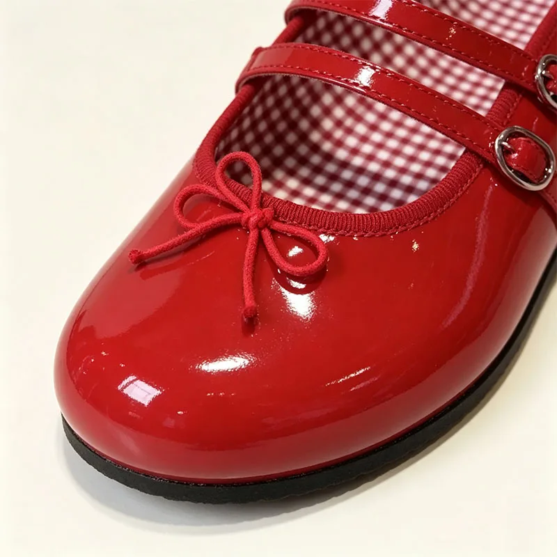 New product red sweet girl style bow double-breasted Birke shoes women's new ballet Stock style shallow slippers