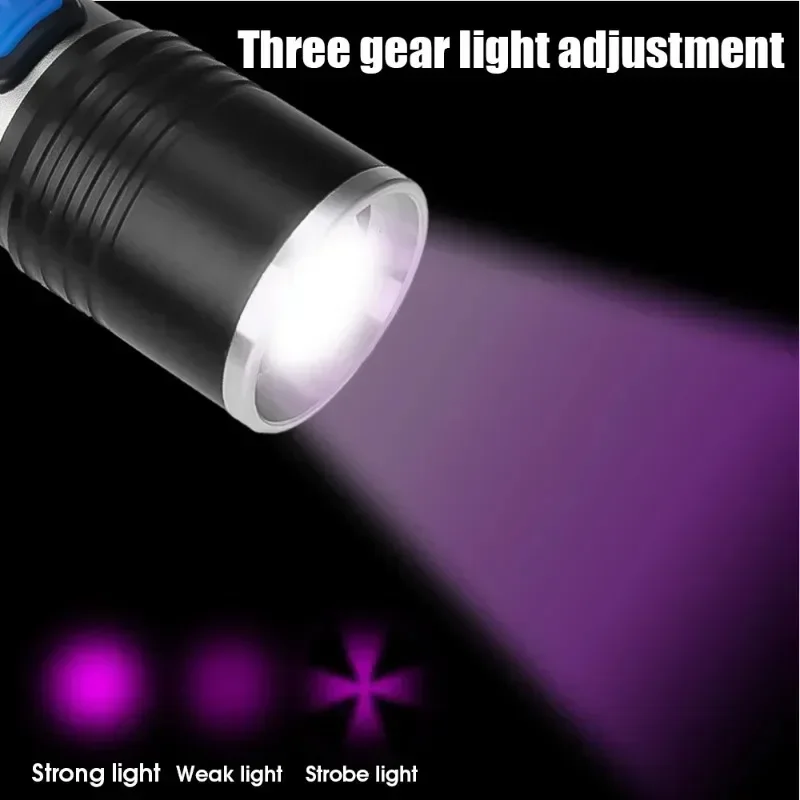 365/395nm UV Flashlight Blacklight Zoomable Torch Lamps USB Charging Ultraviolet Flashlights Pet Urine Detector Hunting UV Light