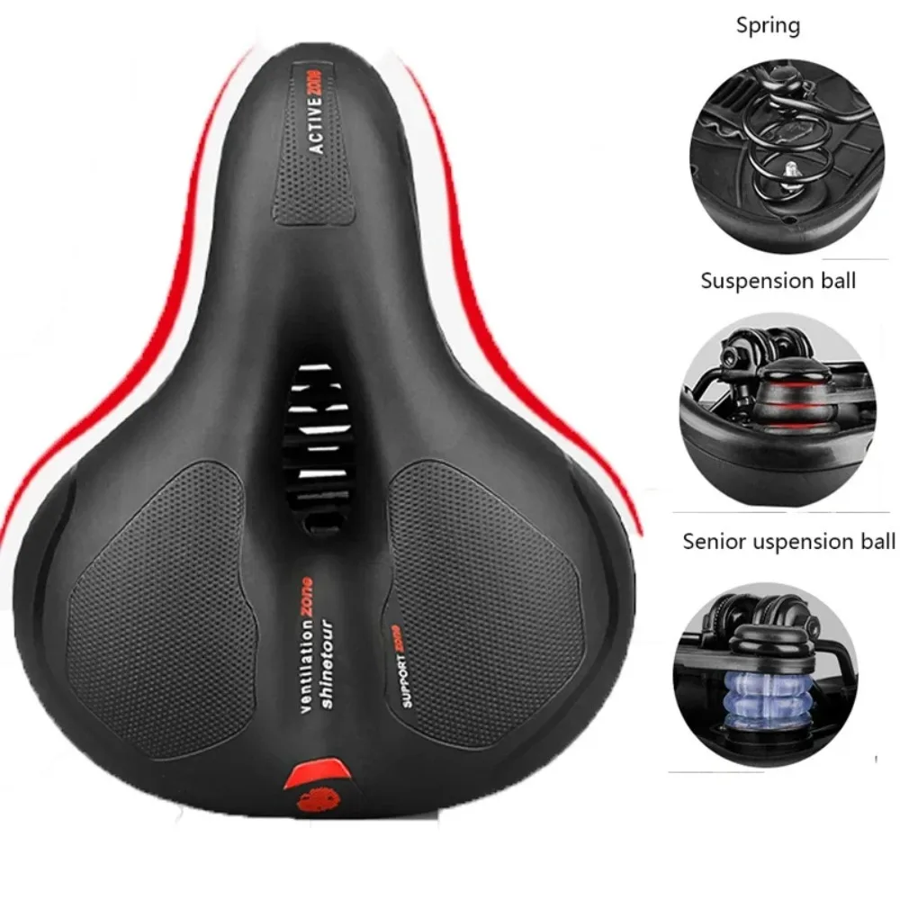1pcs Wide Soft Thicken  Bicycle Seat Cycling Big Bum Bike Saddle Reflective Shock Absorbing Hollow Breathable Rainproof Pad