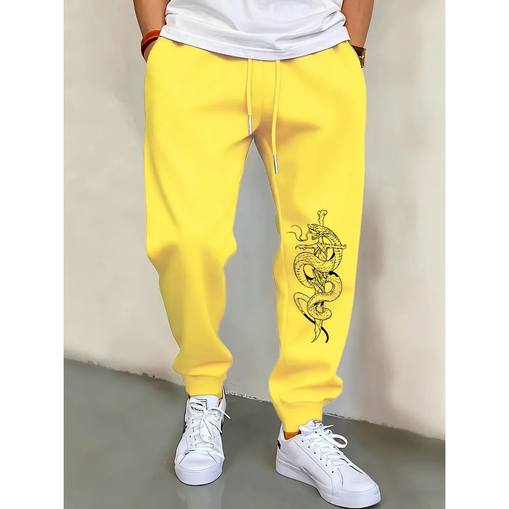 

The Giant Snake Coiled Around The Sword Men Sportpants Fleece Drawstring Long Pant Fashion Casual Sweatpants Unisex Retro Pants
