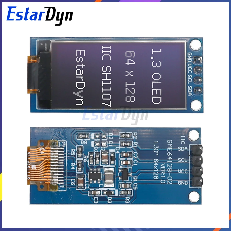 Estardyn 1,3" SH1107 Módulo de exibição OLED 64x128 Vertical SPI/I2C para Arduino ESP32 DIY