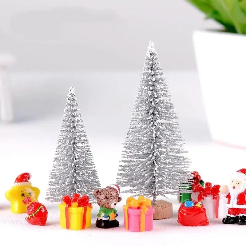 【S】Mini Christmas Tree Ornament With Snow Frosted Design Cute Figurines For Tabletop Holiday Party Decor
