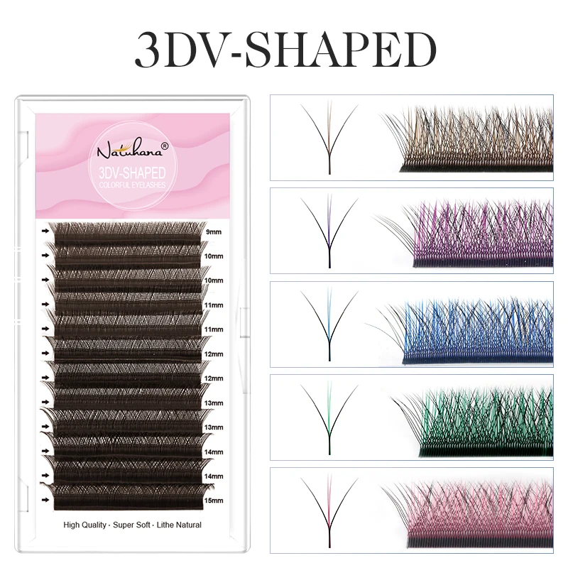 NATUHANA Color 3D W Shape Lashes Premade Volume Fan Lash Extensions Natural W Style Lashes Faux Lashes Makeup Tools