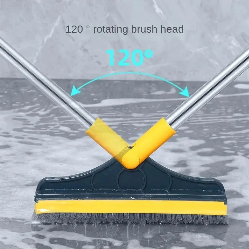 Multi-Purpose Floor And Wall Cleaning Brush Bathroom Windows Wall Tile Cleaning Brush With Scraper Long Handle Scrubbing Tool