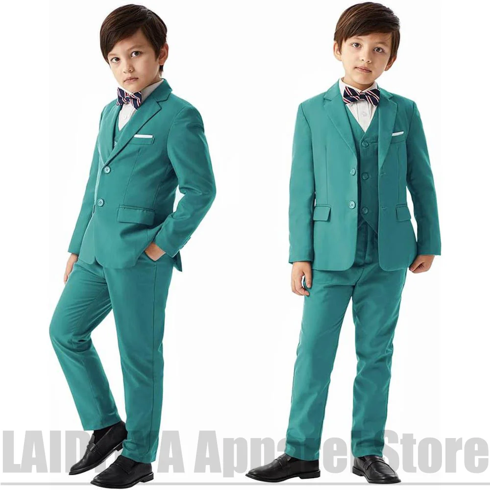 Boys Three Piece Formal Suit Chic Single Breasted Blazer Vest Pants Costume Wedding Birthday Party Stage Show Kids Outfit