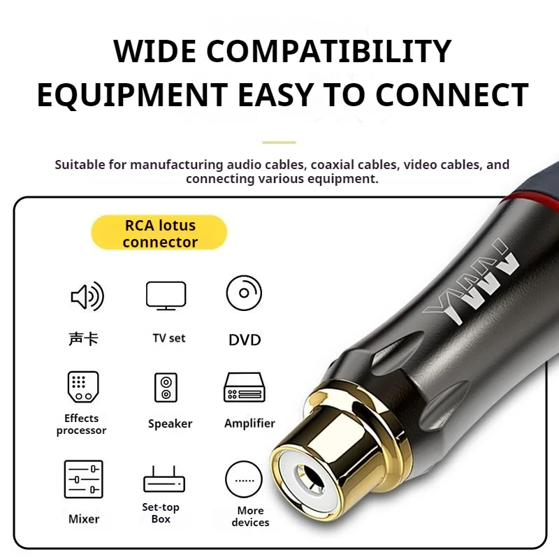 Gold Plated RCA Female Solder Connector, Red/White Phono Plug for Speaker, Amplifier & Audio Cable Extension DIY