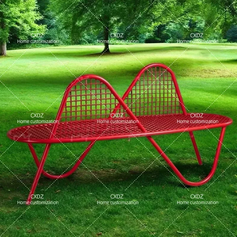 Outdoor Wrought Iron Garden Bench Metal Mesh Chair for Courtyard Park Restaurant Patio Durable Seating Furniture