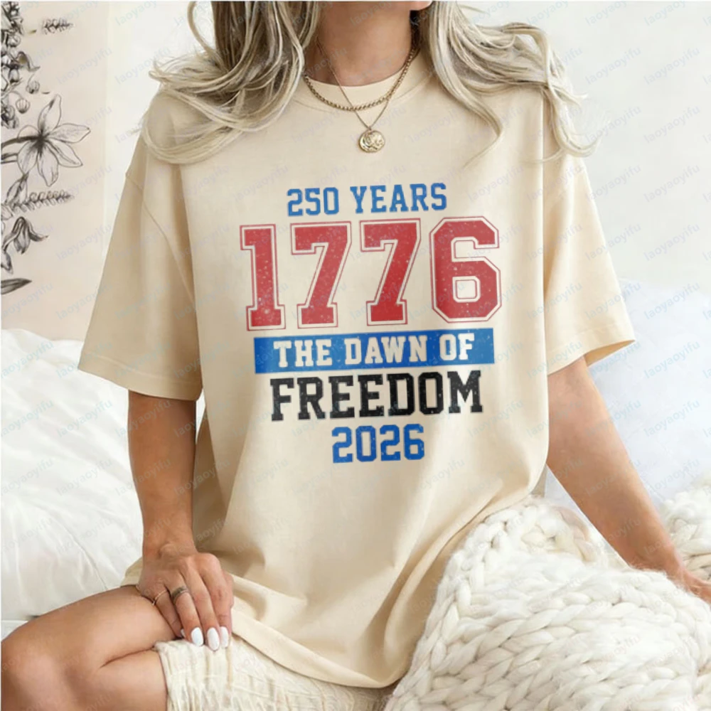 

Independence Day Tee for Women America1776-2026 Graphic Tops Patriotic Heritage Cotton Tee Gift Vintage Casual Style Ropa Mujer
