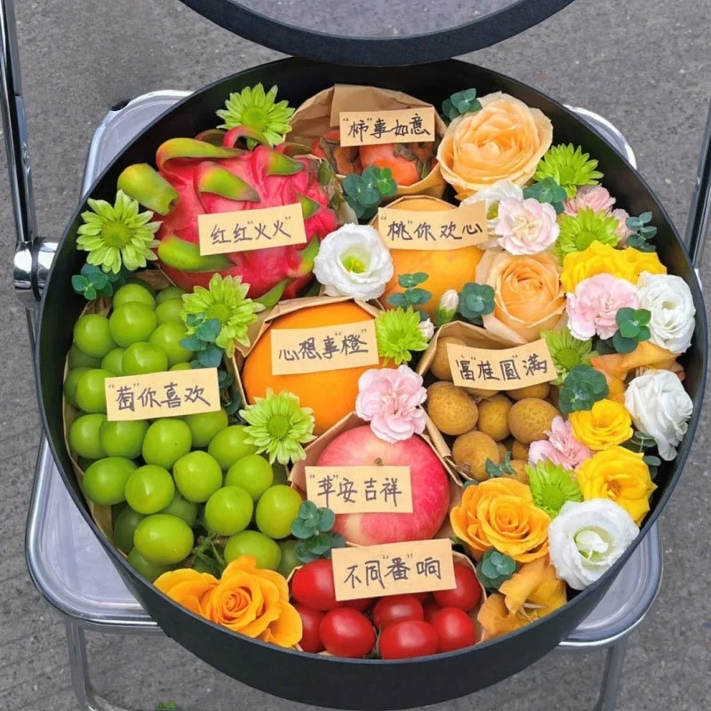Transparent round Window Fruit Flower Gift Box DIY Packaging Creative Design Short Sleeve Women's T-shirt Summer Fashion