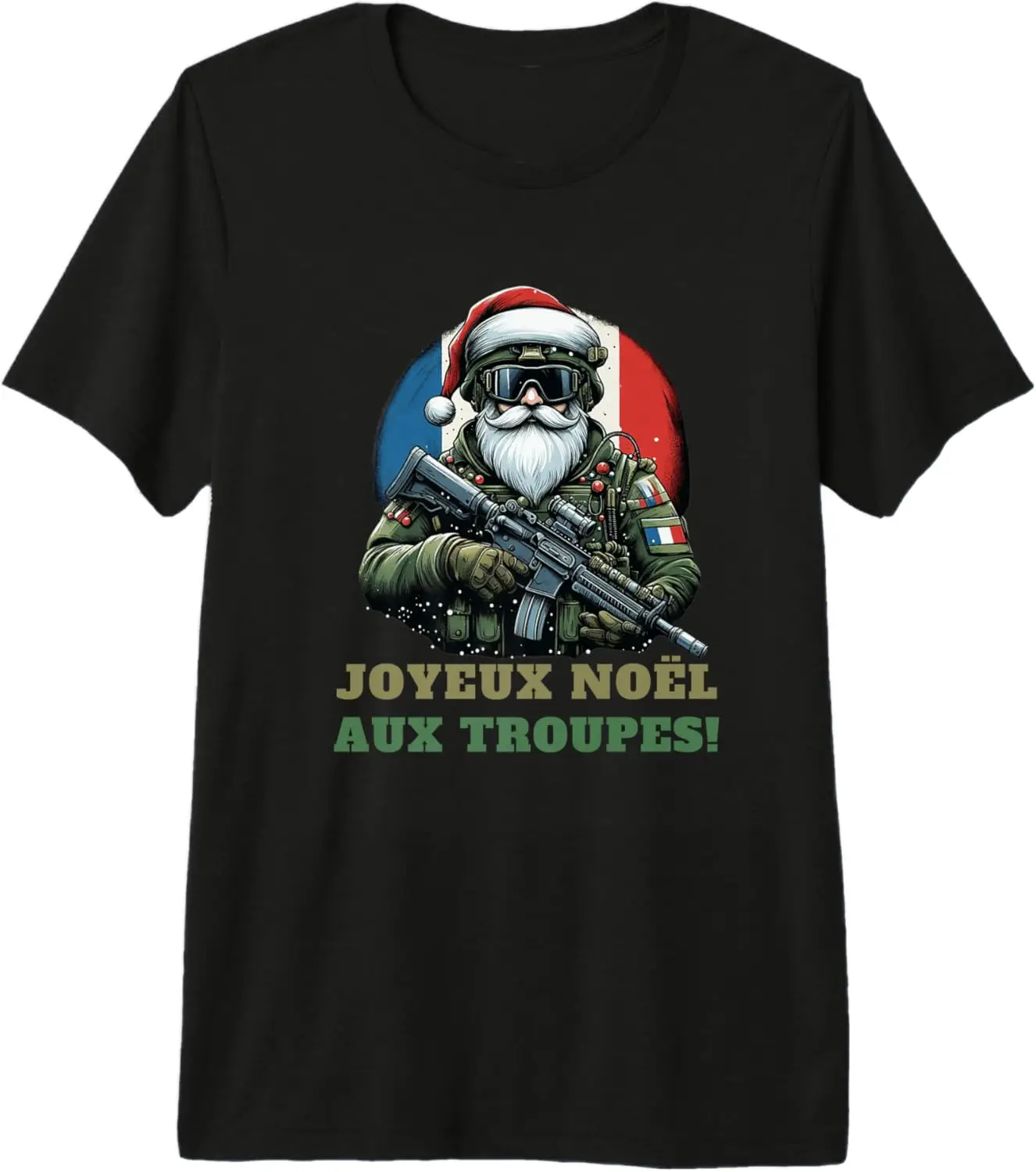 Joyeux Noël aux Troupes! French Military Santa Merry Xmas T-Shirt Short Sleeve Casual 100% Cotton Shirt