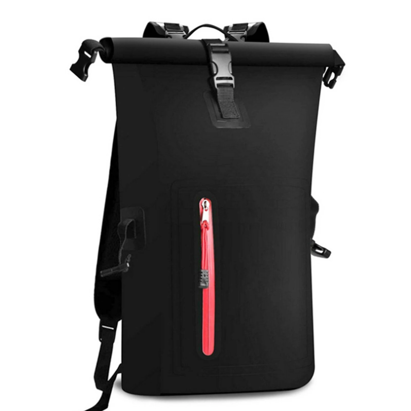 

25L/30L Waterproof Backpack Heavy Duty Roll-Top Closure Swim Bag with Front-Zipper Pocket Waterproof Swimming bag PVC Beach bag