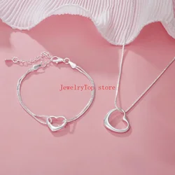 Fine wholesale 925 Sterling silver heart bracelets necklaces for women fashion designer wedding engagement sets Christmas gift