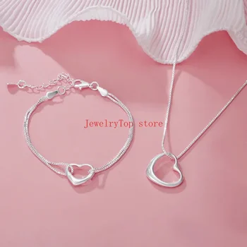 Bonitas pulseras de corazón de Plata de Ley 925 al por mayor, collares para mujer, conjuntos de compromiso de boda de diseñador de moda, regalo de Navidad