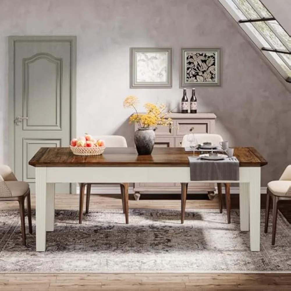 Modern Farmhouse Dining Table for 4-6 People | 62-Inch Rectangular Kitchen Table with Solid Wood Legs
