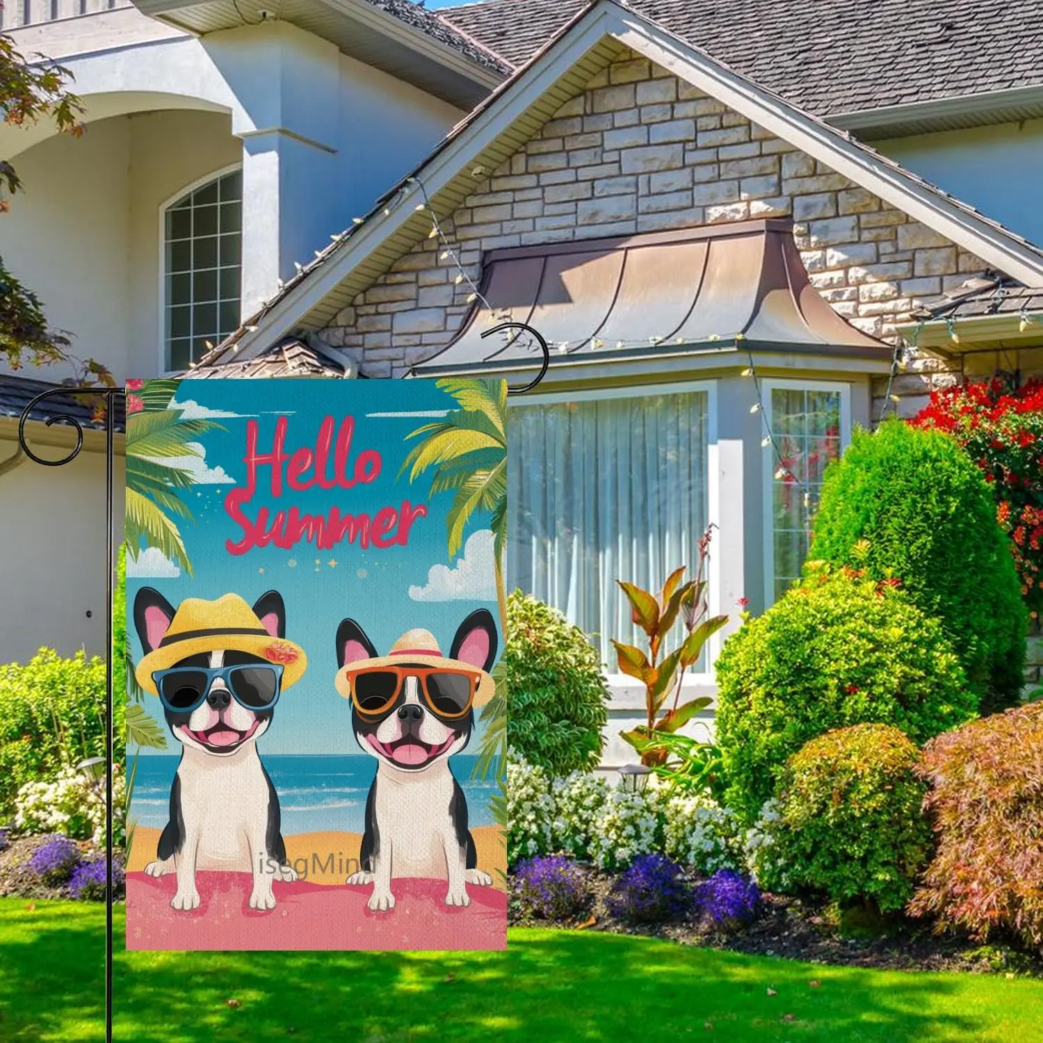 Boston Terrier Hello Summer Garden Flag 12x18 Inch Double Sided, Welcome Seasonal Holiday Burlap Yard Outdoor Decoration Bos jjp
