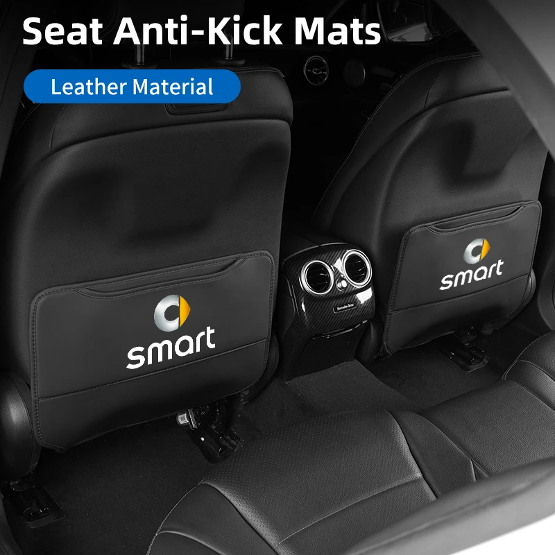 Car Leather Half-Cover Seat Anti-Kick Mats Pad Storage Pouch For Smart Fortwo 451 450 453 Forfour EQ Cabrio Crossblade Coupe