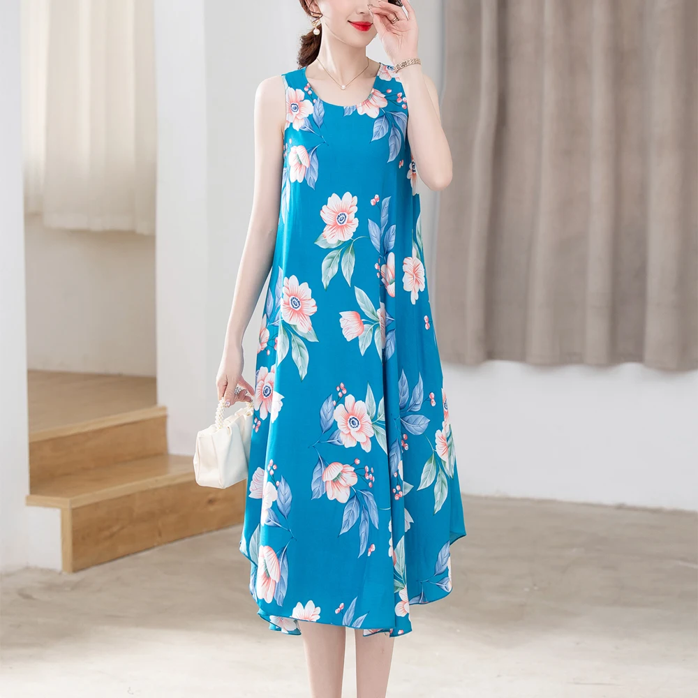 New Fashion Casual Summer Dress For Women Long Style Loose O-Neck Women Clothes Print Women Clothing Dresses 2023