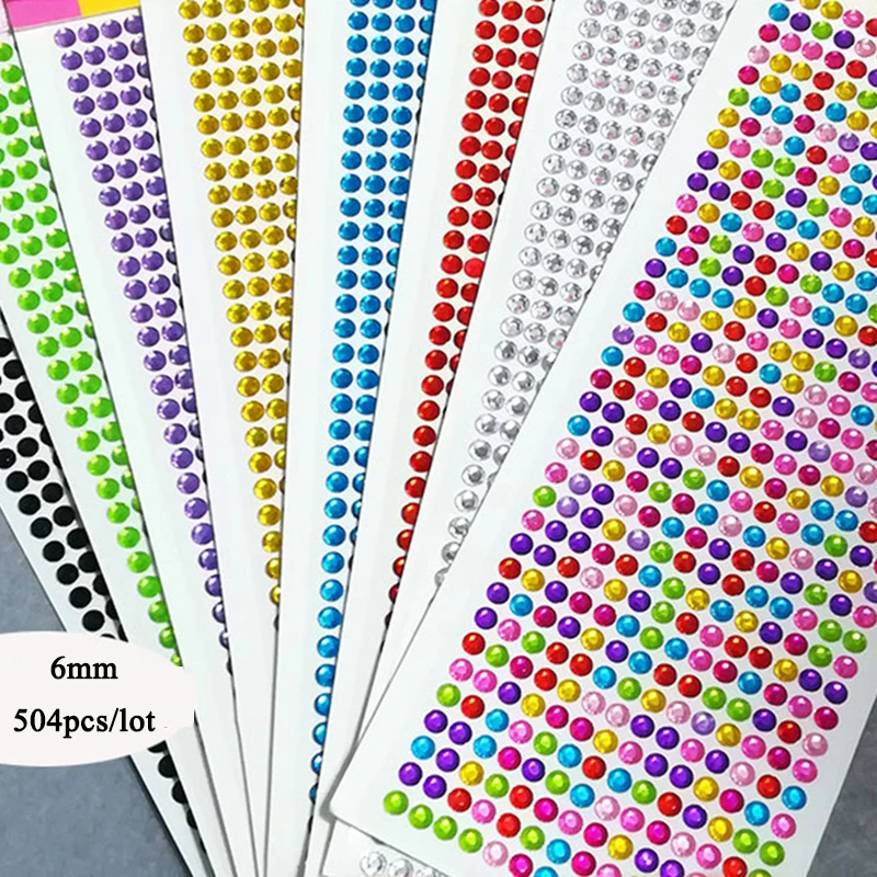 504/900 Stück 4/6mm Selbstklebende Strasssteine Acryl-Strass-Aufkleber DIY Dekor Scrapbooking-Sticker Kinder-Strass-Applikationen