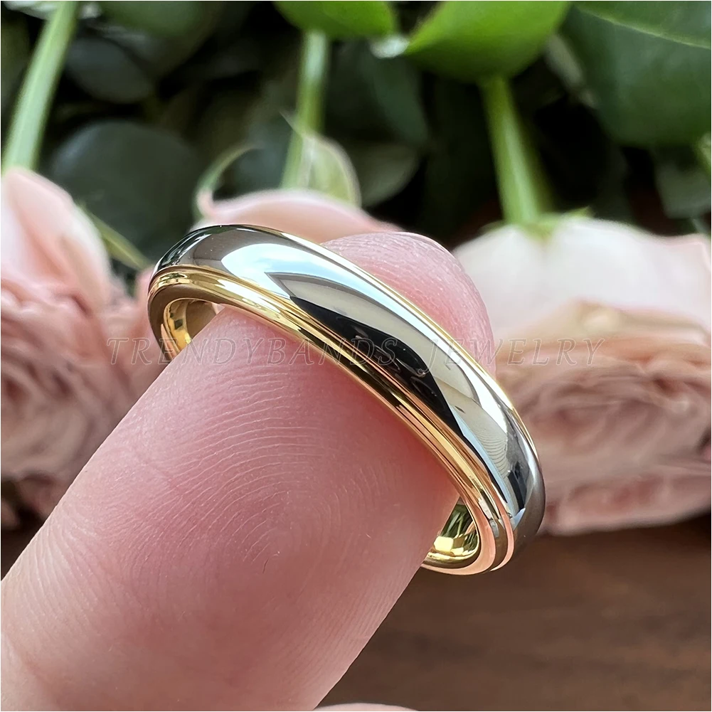 4mm Tungsten Carbide Engagement Rings for Women Men Wedding Band High Polished Shiny Stepped Edges Comfort Fit