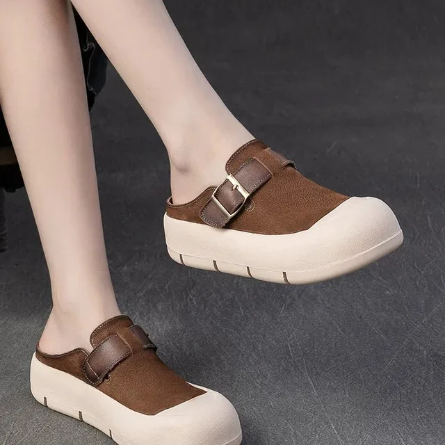 Casual Thick Bottom Candy Colored Leather Slippers Trendy Forest System Slip-On Shoes Comfortable Soft Rubber Outsole