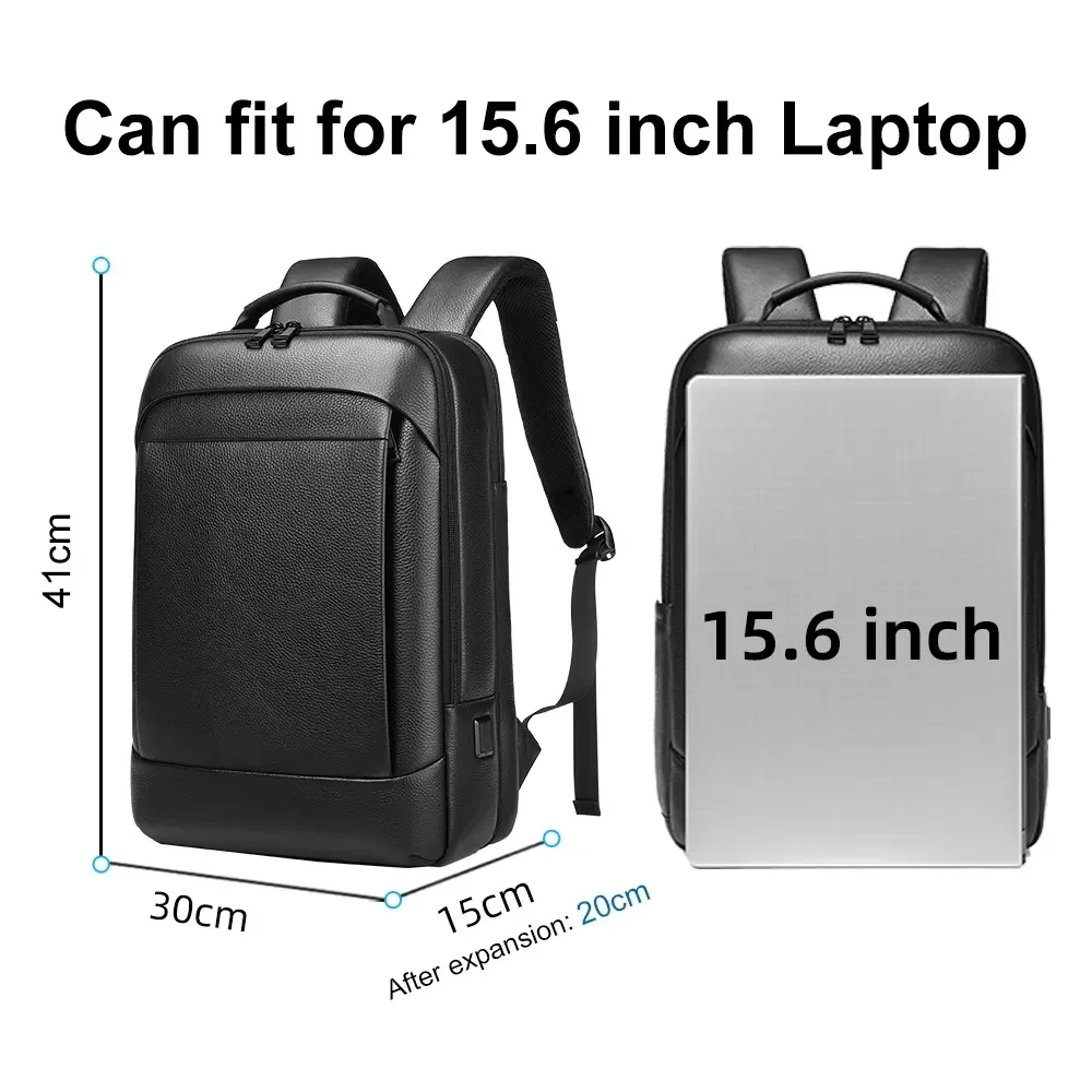 Mochila nueva de piel de vaca con capa superior para hombre, mochila informal de negocios resistente al agua para ordenador portátil de 15,6 pulgadas con USB, 2025