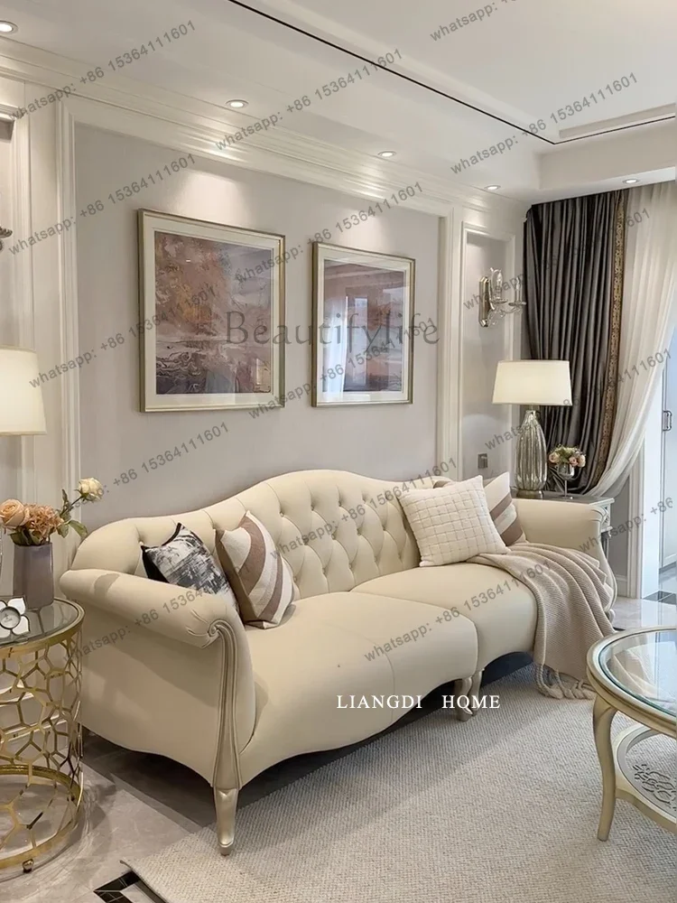 yj9 French light luxury solid wood three-person four-person sofa first layer cowhide straight row sofa