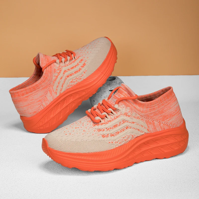 

Spring Orange Platform Sneakers Unisex Outdoor Knit Breathable Men's Running Shoes Fashion Comfy Casual Sneakers For Women Men