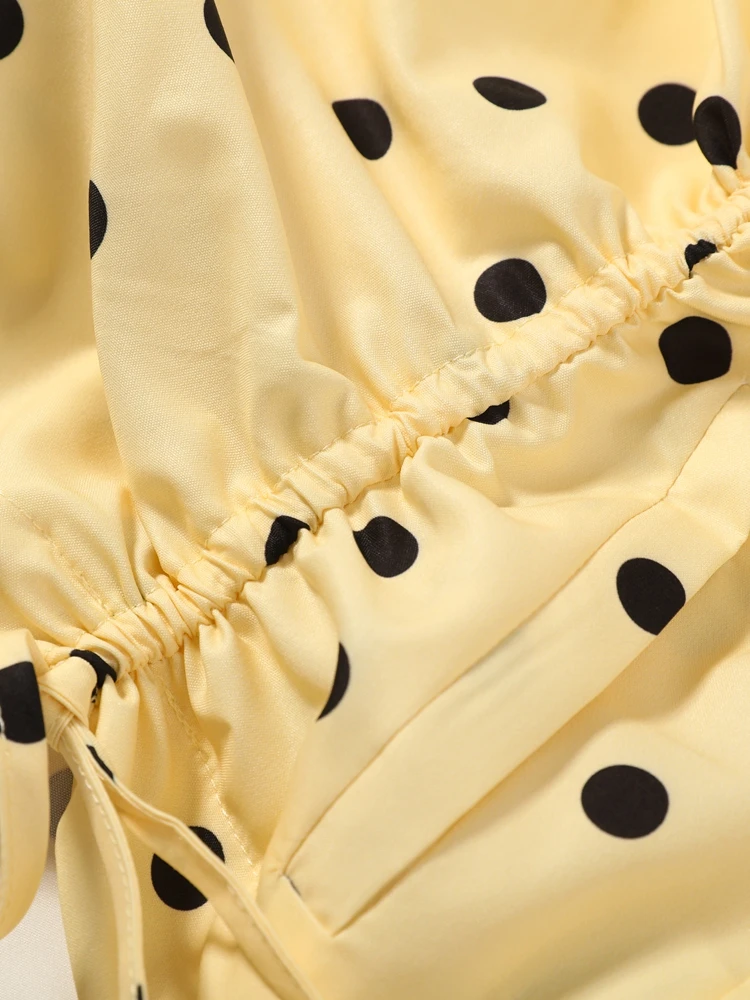 Plissee-Polka-Dot-Mäntel, Ballon-Shorts-Anzüge für Damen, Streetwear mit Stehkragen, Langarm-Crop-Tops mit Schnürung, High-Waist-Shorts, Neue Sets – Detail 7