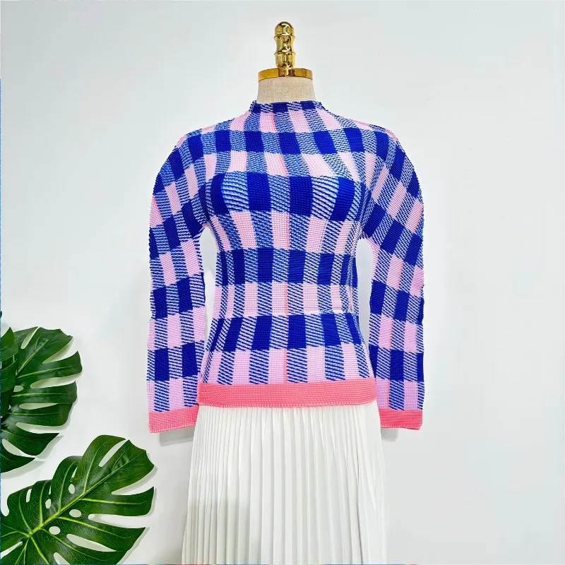 Miyake Pleated Women's Long-Sleeve Top 2025 Fall New Arrival Slim-Fit Flattering Print Base Layer Pullover T-Shirt Wrinkle-Free