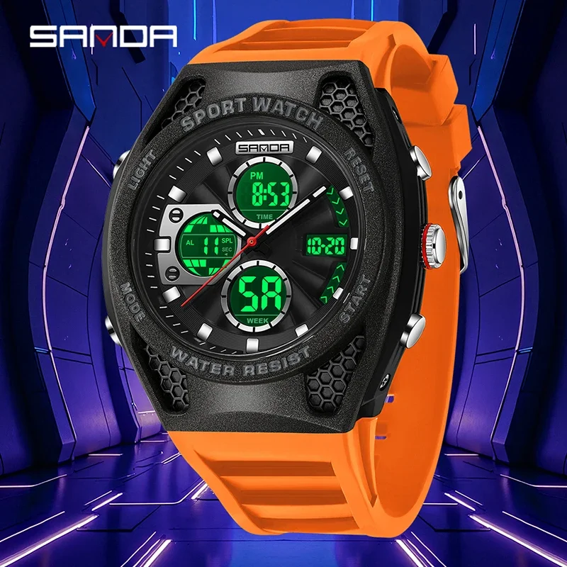 SANDA العلامة التجارية الأعلى موضة الرياضة ساعة إلكترونية للرجال متعددة الوظائف كرونوغراف مضيئة مقاوم للماء ساعة تنبيه ساعة رجالية Wrsitwatch