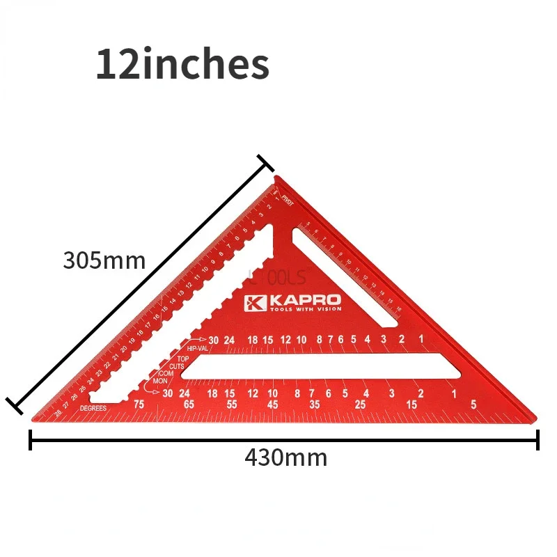 알루미늄 합금 삼각형 눈금자 측정 도구, 목수 도구, 미터법 각도 눈금자 속도 사각형 목공 도구, 7 인치, 12 인치
