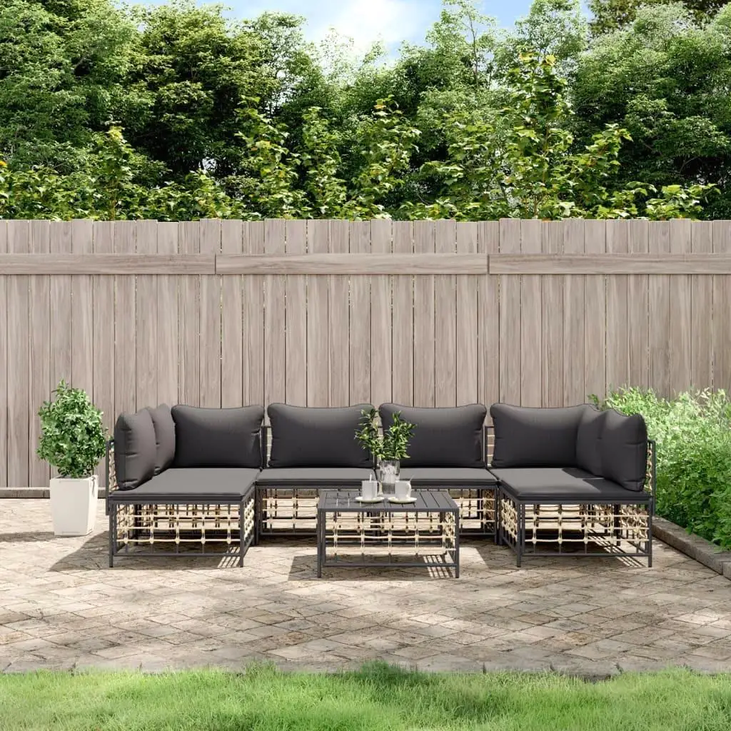 7-Piece Outdoor Patio Lounge Set with Cushions - Anthracite Poly Rattan Furniture