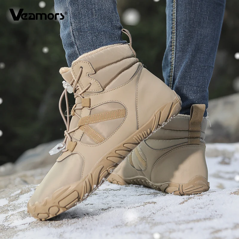 VEAMORS Winter Hiking Shoes Snow Boots Plush Cotton Shoes Outdoor Sneakers Men Women Ankle Boots Warm Winter Boots Mid-top