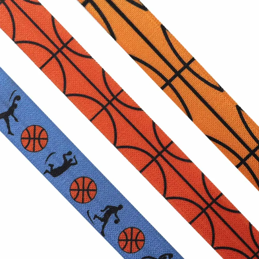 5/8'' 15mm Basketball Sports Printed Fold Over Elastic FOE Ribbon For Hair Tie Headwear Hair Accessories Sport Wristband